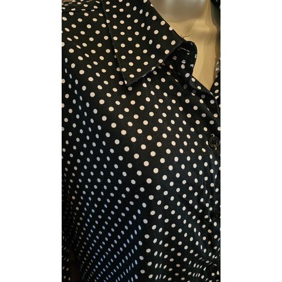 Foxcroft 16P wrinkle free fitted black polka dot career casual button up top + - Picture 4 of 6